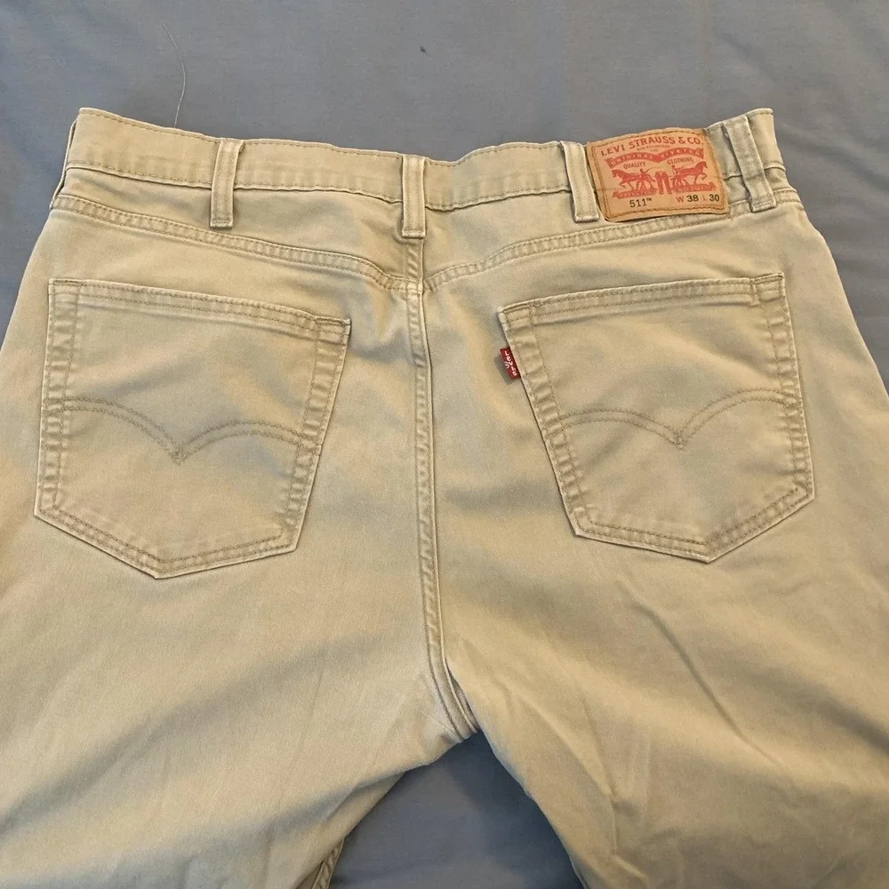 Levis 511 Jeans‎ Mens 38x30 Beige Light Wash Slim Straight Stretch Denim Pants